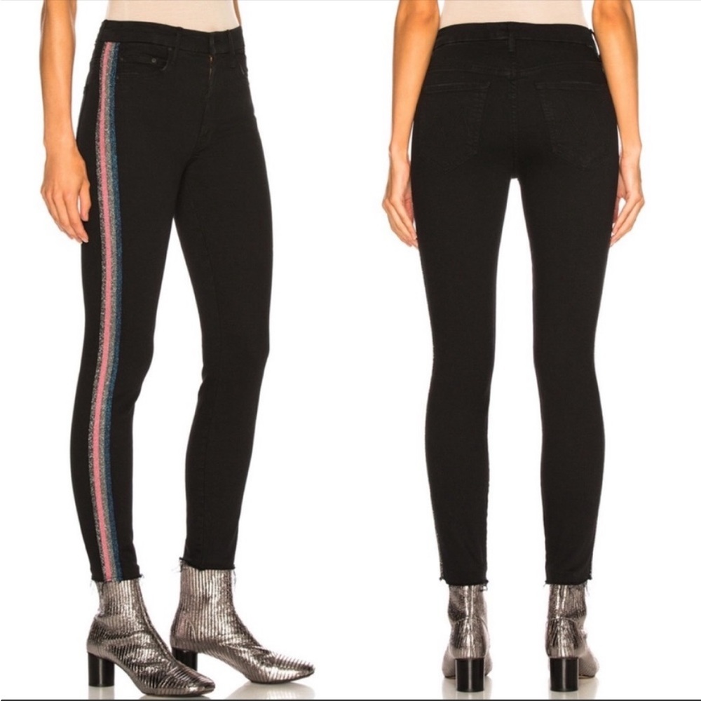Mother denim high waited looker ankle fray-guilty glitter racer black size 26